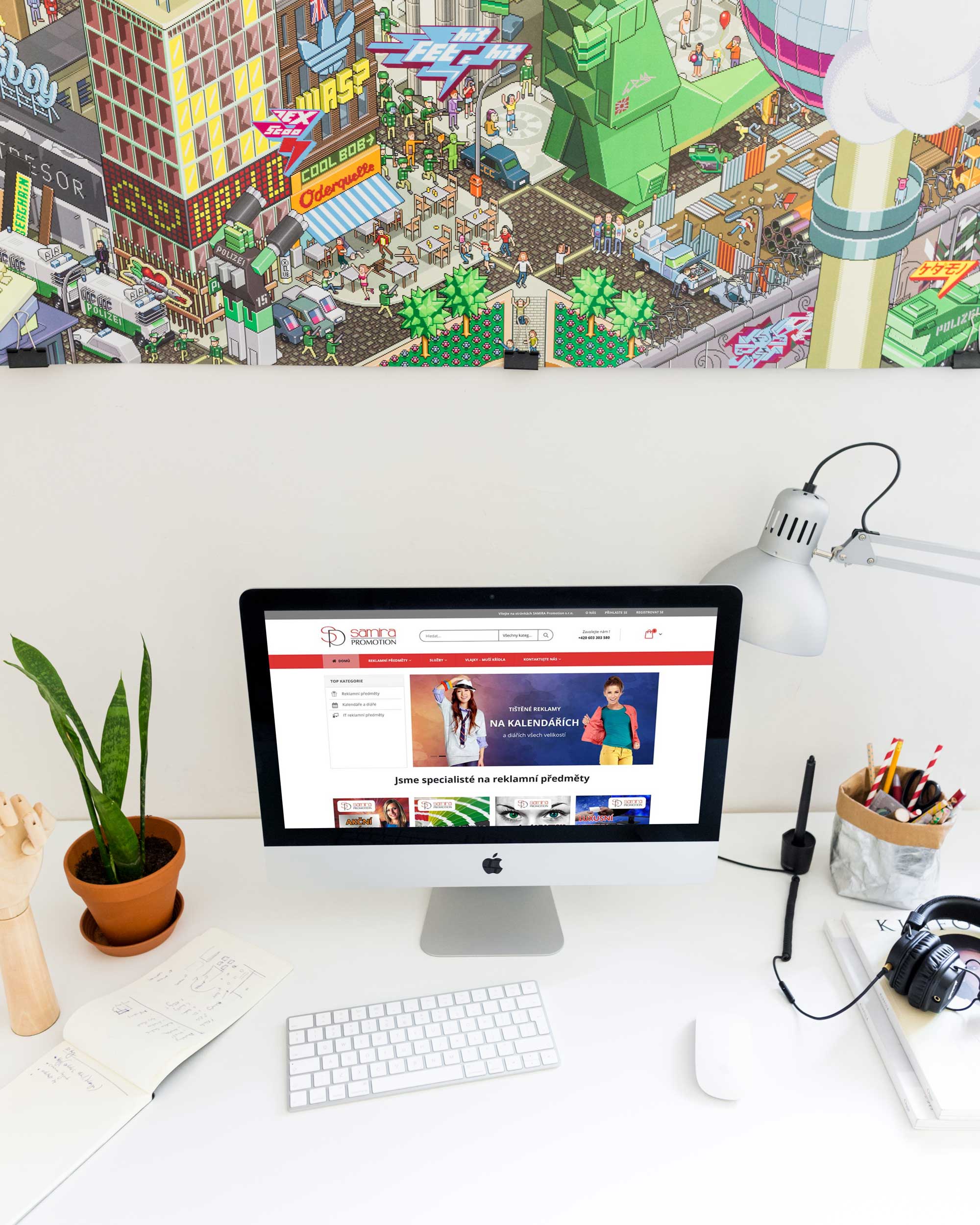 Centrální pohled na monitor s katalogem produktů Samira Promotion