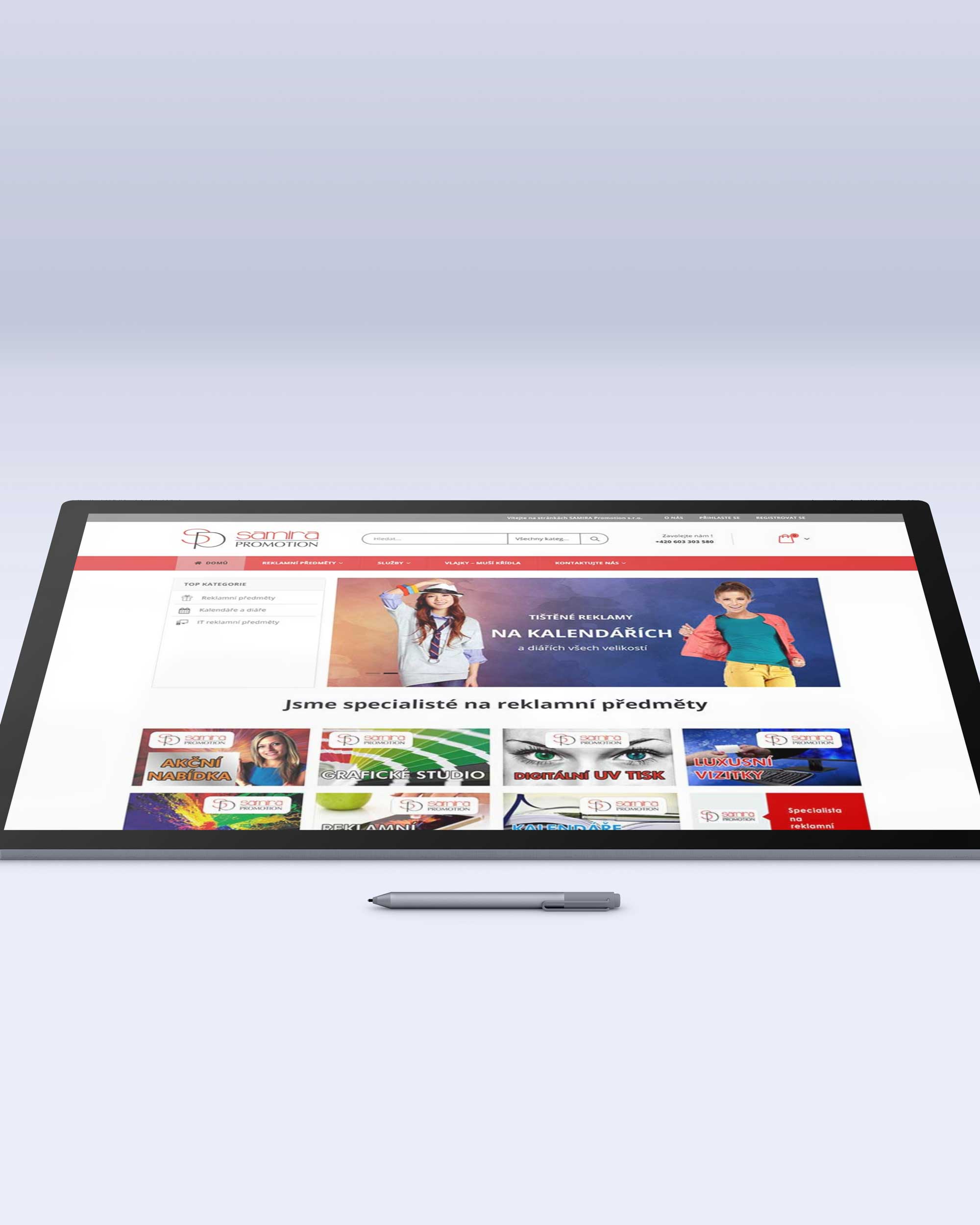 Pohled na tablet s katalogem produktů Samira Promotion